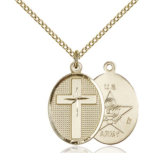 14kt Gold Filled Cross - Army Pendant