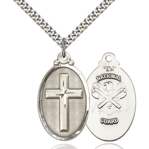 Sterling Silver Cross - National Guard Pendant