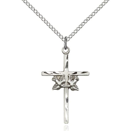 Sterling Silver Doves - Cross Pendant