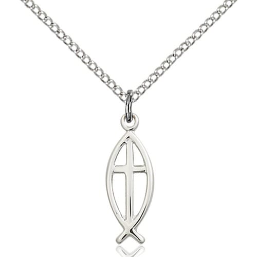 Sterling Silver Fish - Cross Pendant