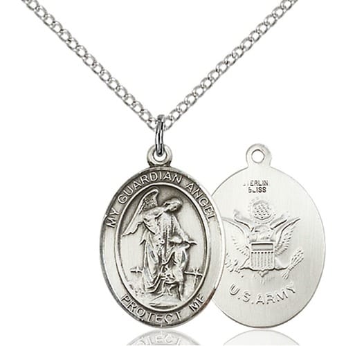Sterling Silver Guardian Angel - Army Pendant