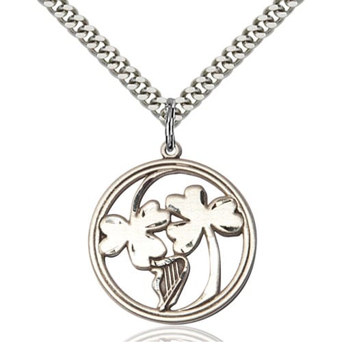 Sterling Silver IRISH SHAMROCK - HARP Pendant