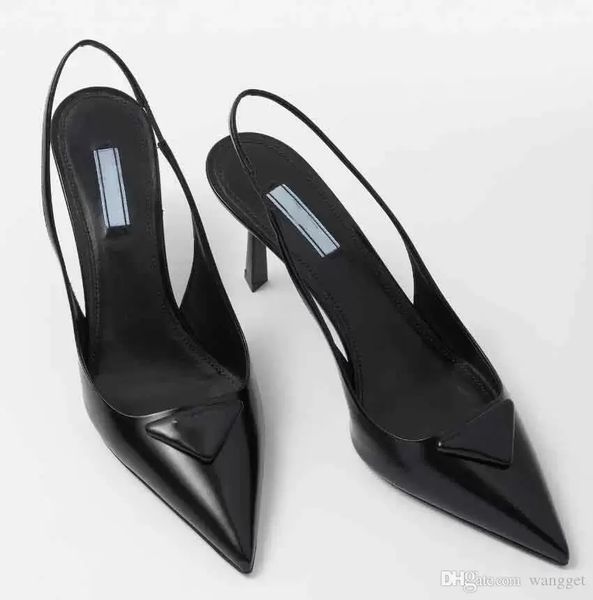 2024 Luxury brands Dress Shoes Summer Walk Sandal high heels low heel Black Brushed leather slingback pumps black white pink patent leathers