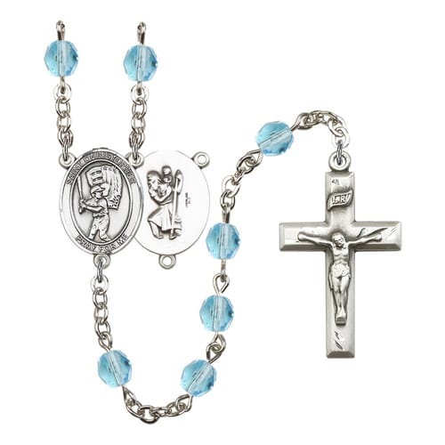 St. Christopher-Baseball Aqua Blue March Rosary 6mm
