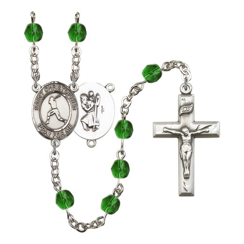 St. Christopher-Baseball Green May Rosary 6mm