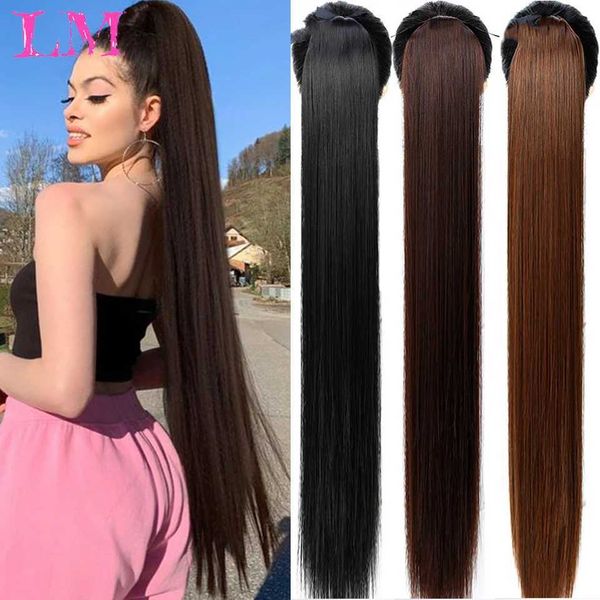 LM 30 inch synthetic hair fiber heat-resistant straight hair with ponytail fake hair chip hair extension ponytail wig W240817