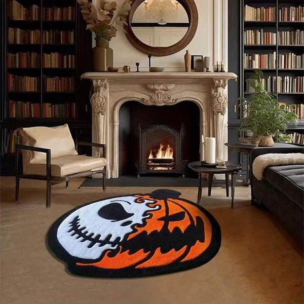 Gothic Dark Wind Living Ro Plush Carpet He Halloween Pumpkin Print Bedro Carpets Dresser Dirt Resistant Floor Mat Y240102