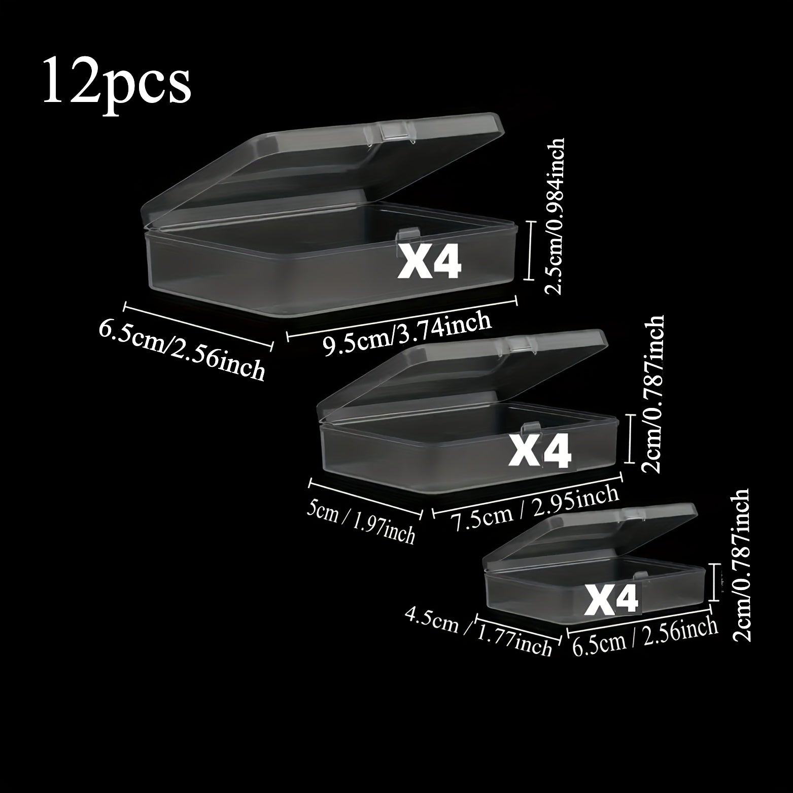 TEMU 12-24pcs Transparent Plastic Box With Hinged Lid, Multipurpose Finishing Organizer, For Jewelry Accessories, , Office Supplies, Games Sorting