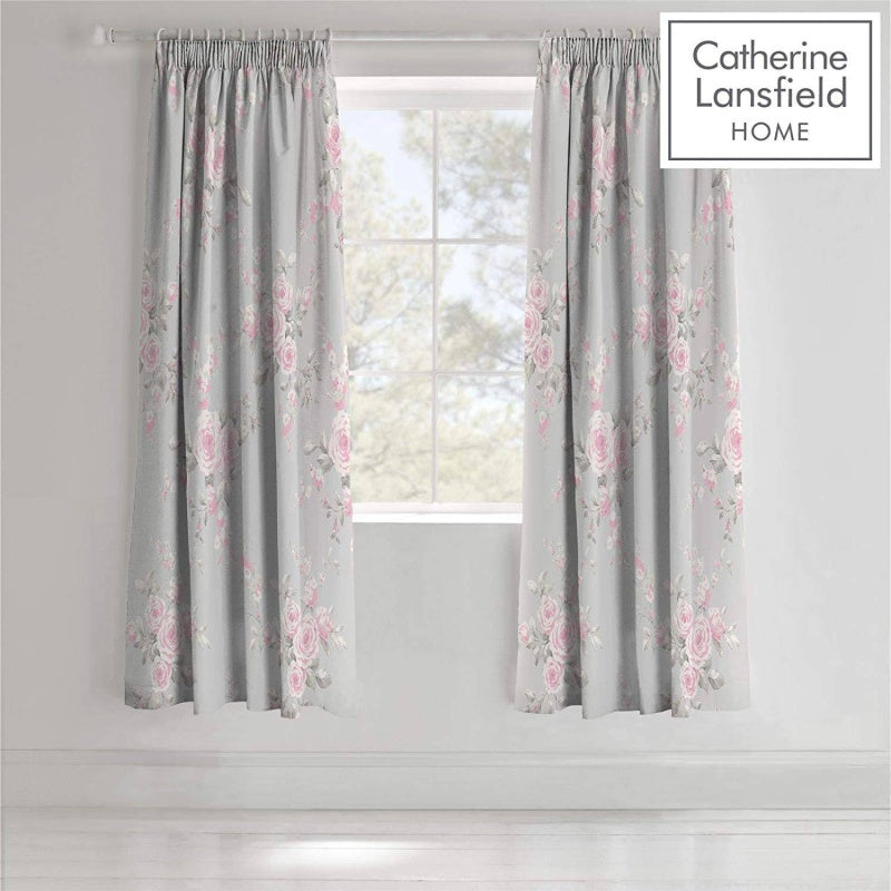Catherine Lansfield Canterbury Pencil Pleat Curtains - Grey - 66x72