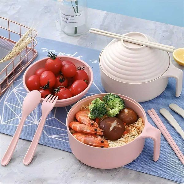 Durable Large Capacity Microwave Ramen Bowl with Strainer With Handle Ramen Bowl Set with Lid Ramen BowlXJ241214