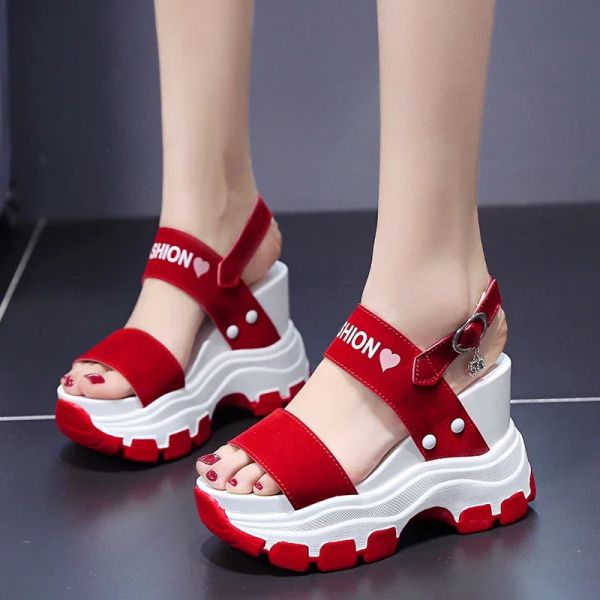 Sandals Platform Heeled 2024 New Summer Chunky High Heels Female Wedges Shoes for Women Fish Toe Red Sandalias De Mujer 86cf