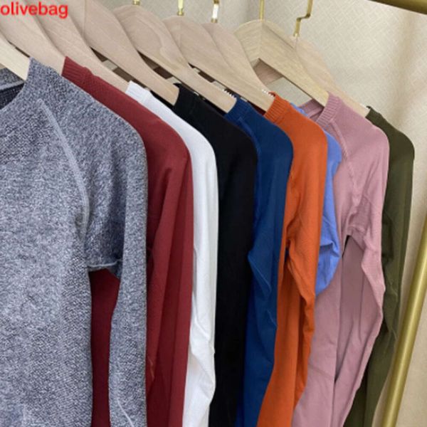 Lu Womens Yoga Long Sleeve Sport Top Fitness Workout T-shirts Women Gym High Elasticity Crew Neck Quick Dry Breathable Running Yoga Shirt Fo