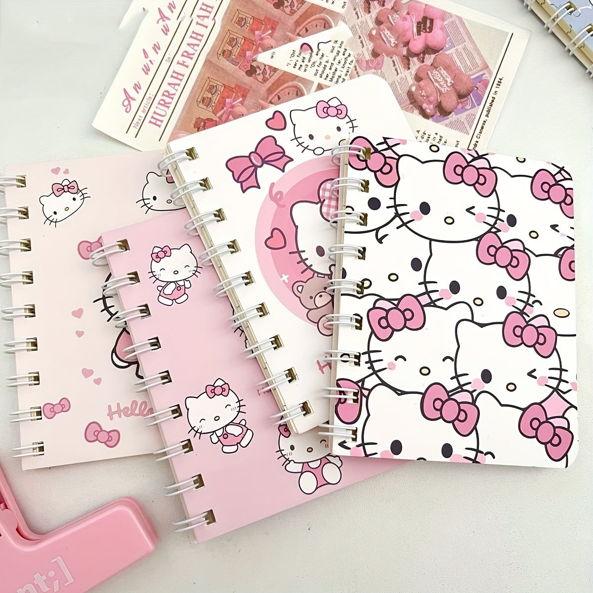 TEMU 4pcs Hello Kitty Spiral Notebook-cute Thick Cartoon Theme Journal, , Features, Multiple Colors-ideal For School Or Office