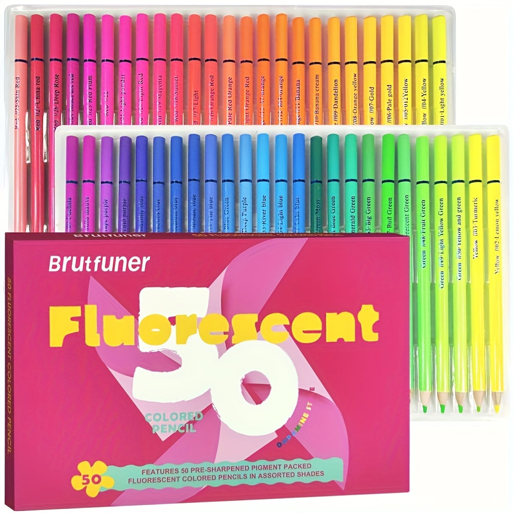 TEMU Halloween Gifts 50 Fluorescent Colored Pencils, Core Coloring Pencils For Adult Coloring Books, Professional Art Drawing Pencils For Shading