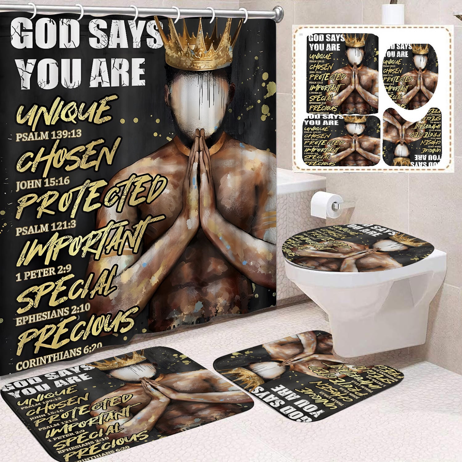 YL-37482 Shower Curtain African Girl Home Bathroom Decorative Curtain Toilet Floor Mat Toilet Non-slip Floor Mat