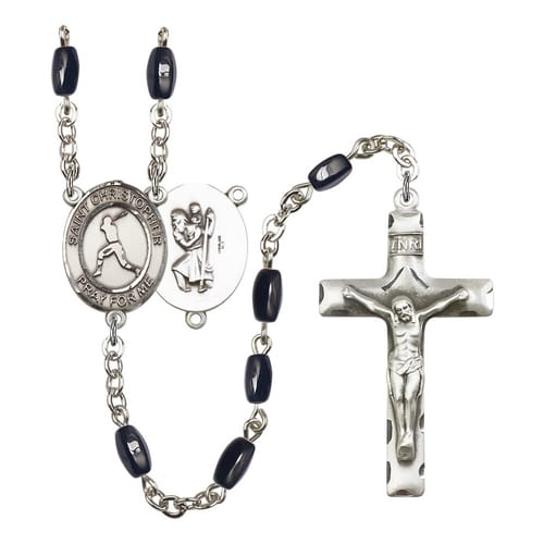 St. Christopher-Baseball 8X5mm Black Onyx Rosary