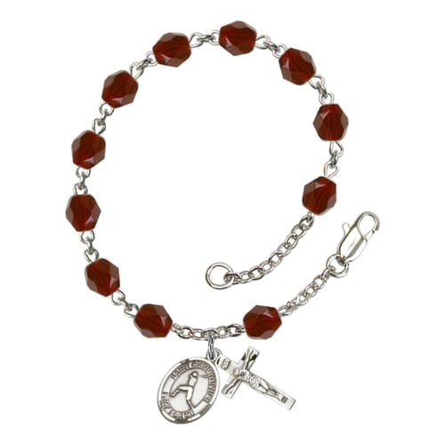 St. Christopher-Baseball Red January Rosary Bracelet 6mm