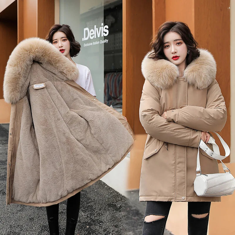 Women Parka Fashion Long Coat Wool er Hooded Parkas Winter Jacket Slim with Fur Collar Warm Snow Wear Padded Clothes ddmymarket