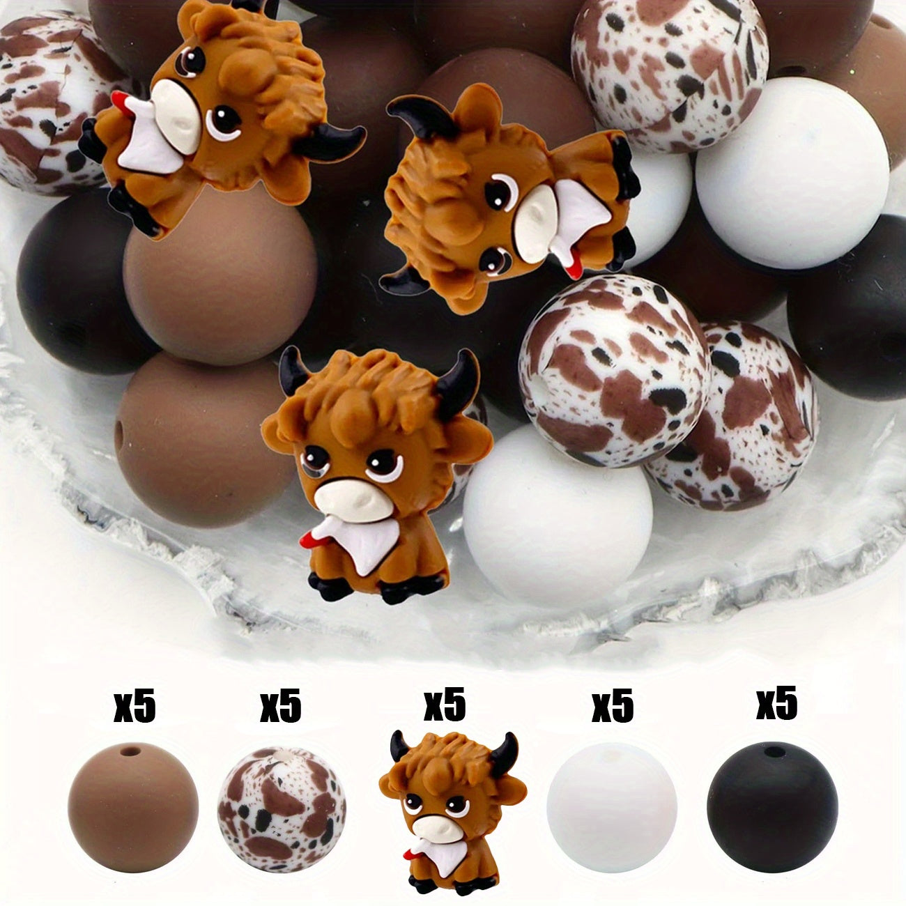 TEMU 25pcs Cute Cartoon 3d Cow Silicone Beads - Multicolor Diy Craft Beads For Jewelry Making, Keychain, Backpack Zipper Head, Shoe Bag Hanger Cute