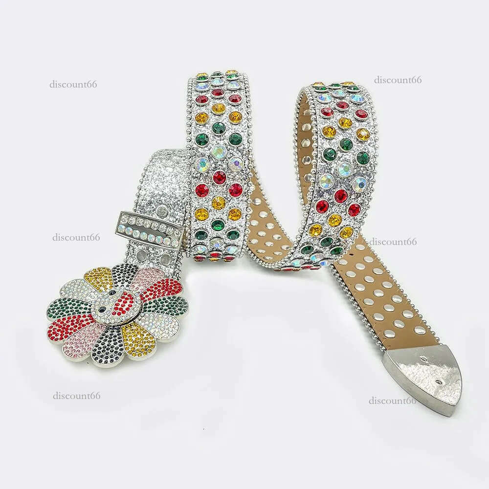 Best Suower rhinestone fashionable rotating punk hip hop style Dia studded round buckle personality fashion versatile jeans belt