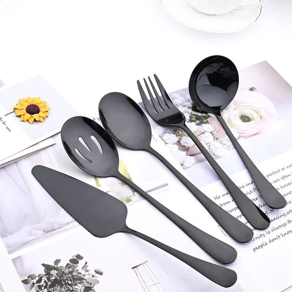 Drmfiy 57 pieces black cutlery service Utensils set buffet dining flat Colander spoon fork silverware 240826