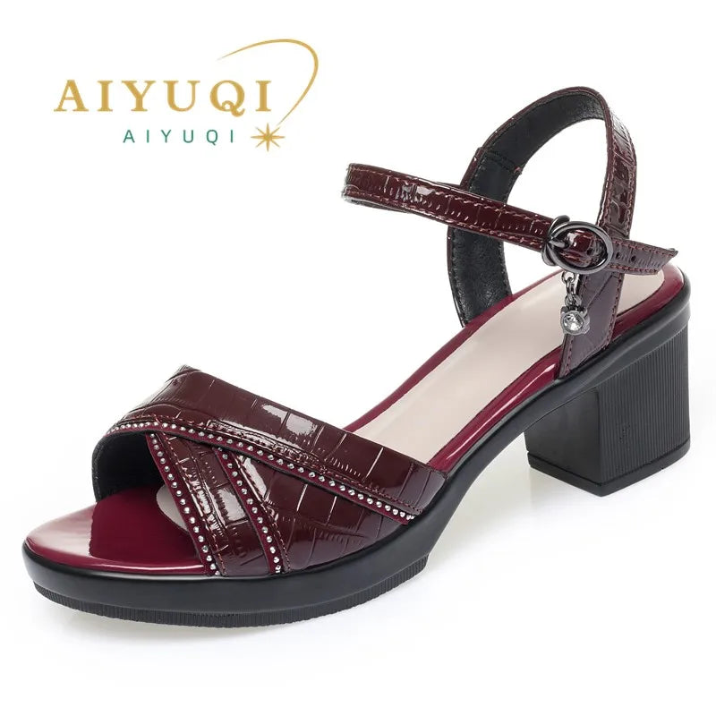 AIYUQI Women Summer Sandals Genuine Leather High-heel Sandals Women Large Size Fashion Sandals For Women