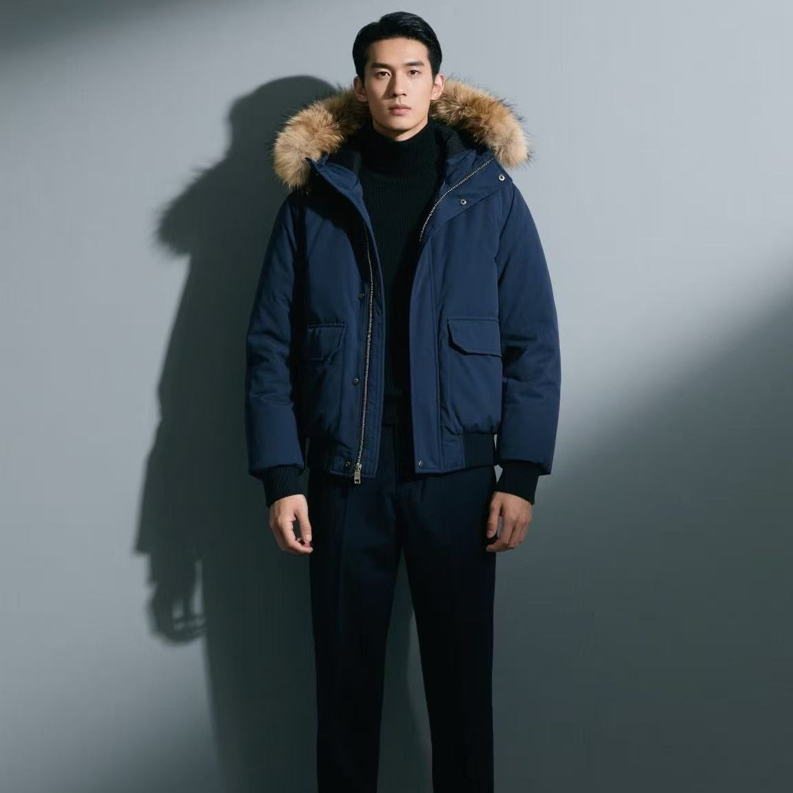 Designer High Quality Men&quot;s Down jacket coat real big wolf fur Overcoat Clothing Casual fashion style Winter Outerwear parka