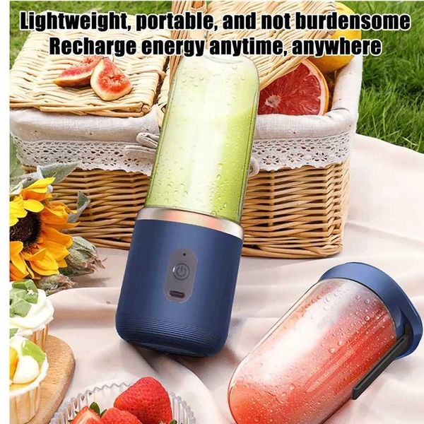 Blue-Pink Portable Small Electric Juicer Stainless Steel Blade Cup Juicer Fruit Automatic Smoothie Blender Kitchen ToolXJ241223