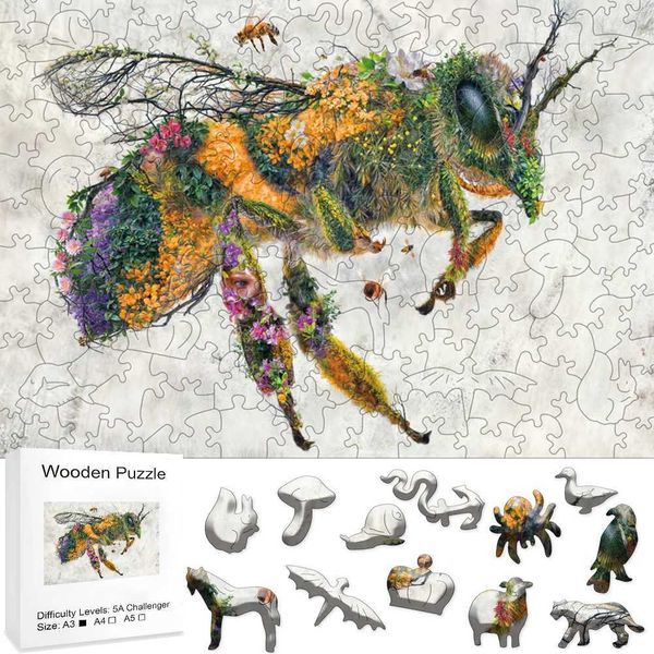 Bee Wooden Puzzles Irregular Jigsaw Puzzle Adults Animal Puzzles Entertainment Interactive Games for Children Board Set ToyM240817