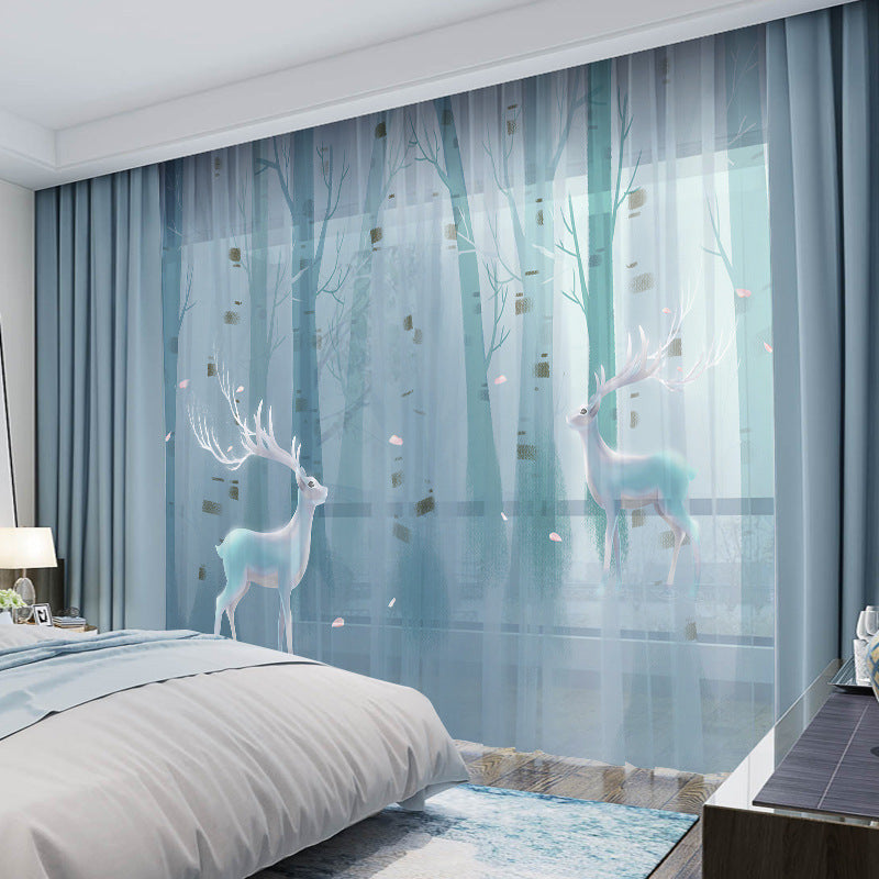 YL-36556 Whole house Nordic forest elk curtain modern ins style bedroom living room blackout floating window screen