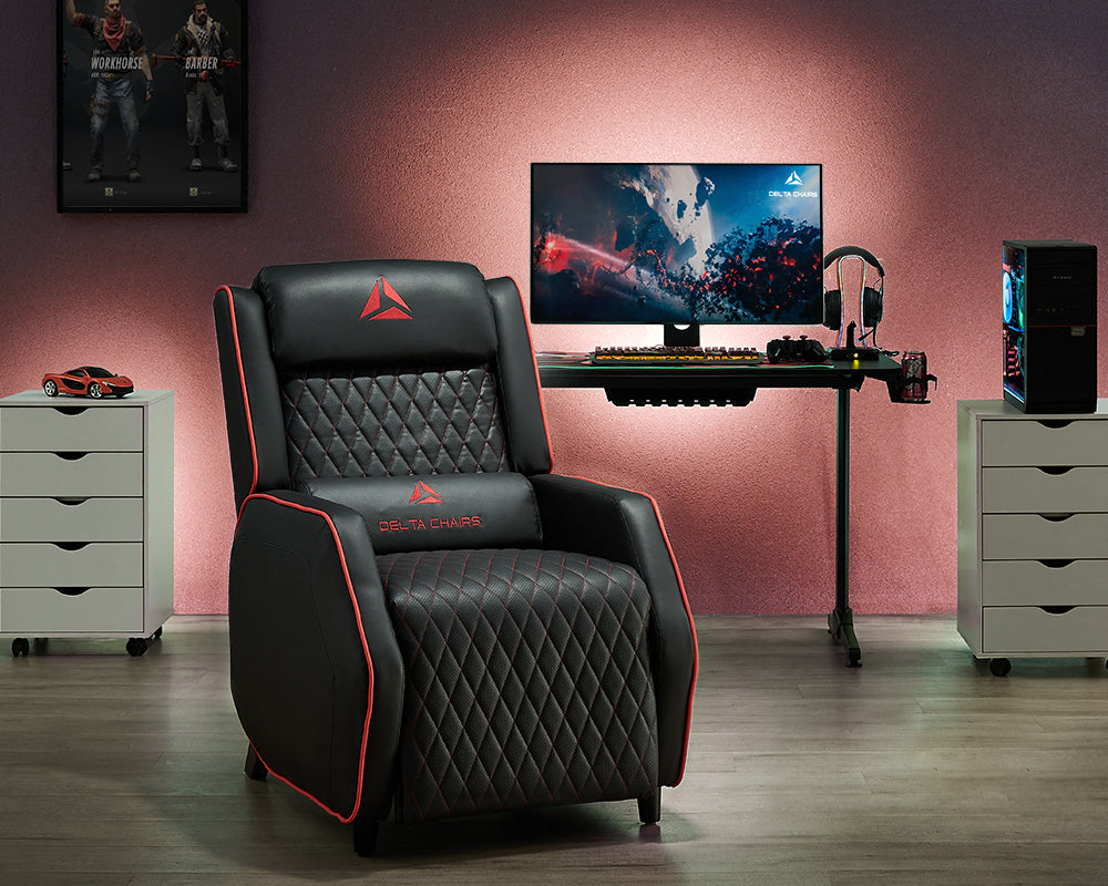 Delta Gaming Recliner Armchair with Footrest Office, Desk, Computer Chair for Gaming, Black With Red Trim