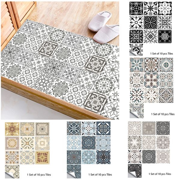 3D Wall Panel 10pcs Retro Pattern Matte Surface Tiles Sticker Transfers Covers for Kitchen Bathroom Tables Floor Hardwearing Art Decals 2307