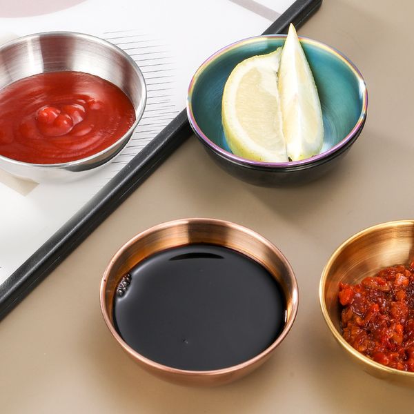 Herb Spice Tools Round Stainless Steel Seasoning Dish Pot Dipping Bowl Small Container Appetizer Tray Food Sauce Cup Sushi Vinegar Soy Sauce