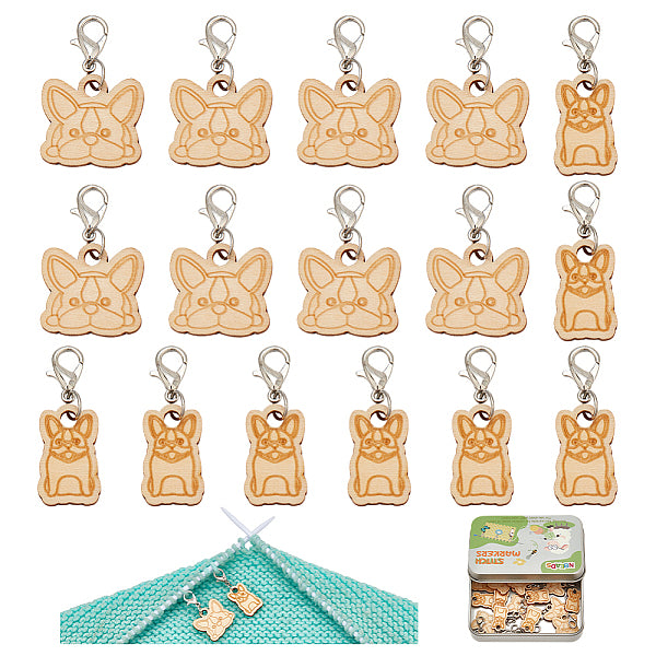Wood Dog Pendant Locking Stitch Markers
