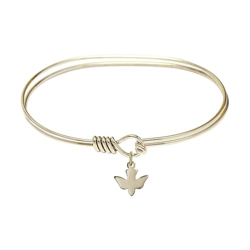 Adult 7&amp;quot; Oval Gold Plated Bangle Bracelet with Holy Spirit Charm