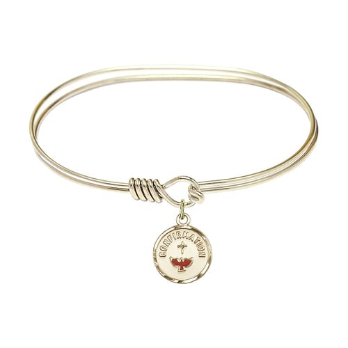 Adult 7&amp;quot; Oval Gold Plated Bangle Bracelet with Confirmation Charm