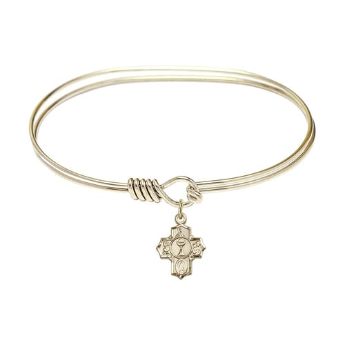 Adult 7&amp;quot; Oval Gold Plated Bangle Bracelet with Communion 5-Way Charm