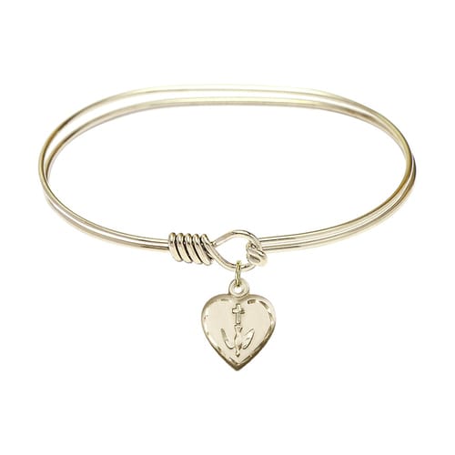 Adult 7&amp;quot; Oval Gold Plated Bangle Bracelet with Heart - Confirmation Charm