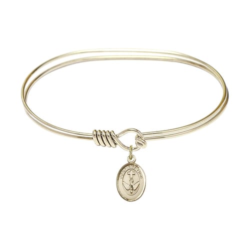 Adult 7&amp;quot; Oval Gold Plated Bangle Bracelet with Confirmation Charm