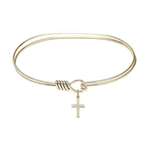 Adult 7&amp;quot; Oval Gold Plated Bangle Bracelet with Cross Charm