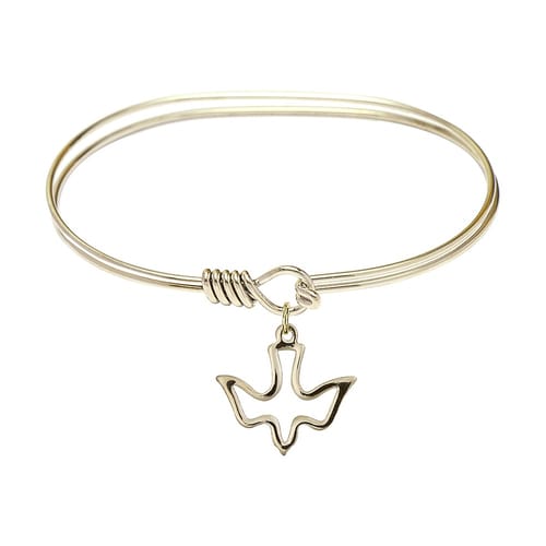 Adult 7&amp;quot; Oval Gold Plated Bangle Bracelet with Holy Spirit Charm
