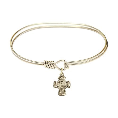 Adult 7&amp;quot; Oval Gold Plated Bangle Bracelet with 5-Way Charm