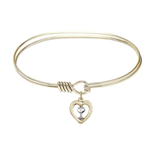 Adult 7&amp;quot; Oval Gold Plated Bangle Bracelet with Heart - Chalice Charm
