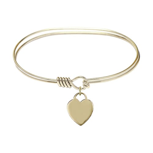 Adult 7&amp;quot; Oval Gold Plated Bangle Bracelet with Heart Charm