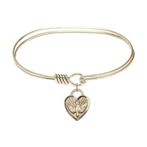 Adult 7&amp;quot; Oval Gold Plated Bangle Bracelet with Confirmation Heart Charm