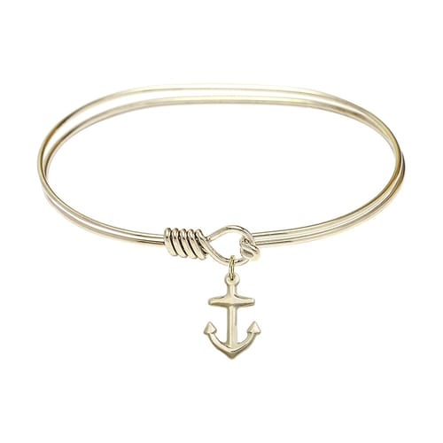 Adult 7&amp;quot; Oval Gold Plated Bangle Bracelet with Anchor Charm