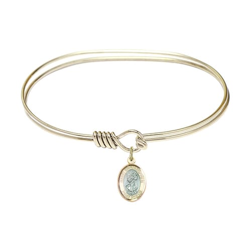 Adult 7&amp;quot; Oval Gold Plated Bangle Bracelet with St. Christopher Medal Charm
