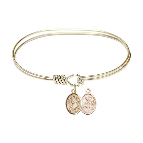Adult 7&amp;quot; Oval Gold Plated Bangle Bracelet with St. Christopher - Air Force Medal Charm