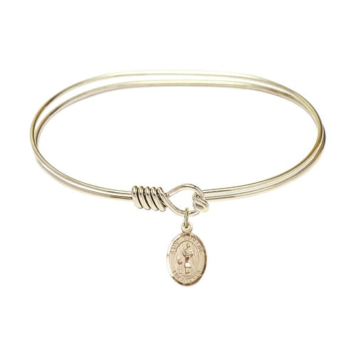 Adult 7&amp;quot; Oval Gold Plated Bangle Bracelet with St. Genesius of Rome Medal Charm