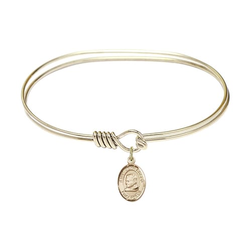 Adult 7&amp;quot; Oval Gold Plated Bangle Bracelet with St. John Bosco Medal Charm